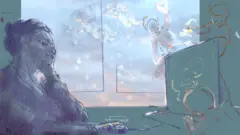 Femme devant un ordinateur pensant à des bébés