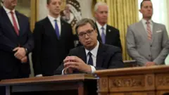 Президент Сербии Александр Вучич во время встречи с Трампом
