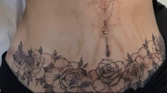 خالکوبی گلهای رز روی جای جراحی شکم