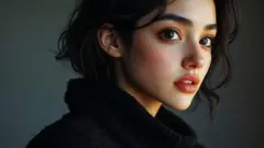 A heroína do filme 'Naisha', de Vivek Anchalia, totalmente gerada por IA, vestindo blusa preta