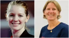 हॉकी इंडिया की पूर्व सीईओ एलिना नॉर्मन (बाएं) और महिला हॉकी टीम की कोच जेनेक शोपमैन