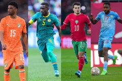 Photo montage avec Amad Diallo (Cote d'Ivoire), Idrissa Gana Gueye (Sénégal), Brahim Diaz (Maroc) et Cedric Bakambu (RDC) 