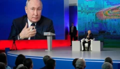 Discours de Vladimir Poutine lors d'un événement  de sa campagne électorale mercredi.