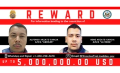 Cartaz oferecendo recompensa por informações sobre o paradeiro de irmãos que fazem parte da liderança do Cartel de Sinaloa