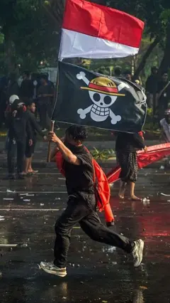 Bendera One Piece dalam demonstrasi di Indonesia