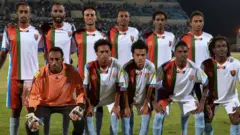 Eritrea footballers line up before 2018 World Cup qualifying game against Botswana for October 2015