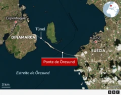 Mapa com a localização da ponte de Öresund