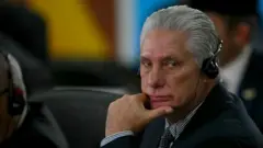 O presidente cubano Miguel Díaz-Canel, durante uma reunião do grupo dos Brics em 2025, no Brasil