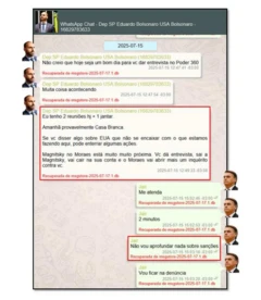 Captura das mensagens entre Jair Bolsonaro e Eduardo Bolsonaro reveladas pela PF