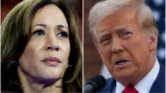 A combination image of Kamala Harris and Donald Trump