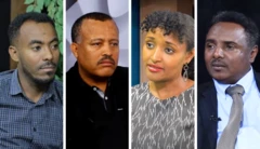 (ከግራ ወደ ቀኝ) ጋዜጠኛ ዳዊት በጋሻው፣ የአማራ ምክር ቤት አባል ዮሃንስ ቧያለው፣ መስከረም አበራ እና ዶ/ር ወንድወሰን አሰፋ