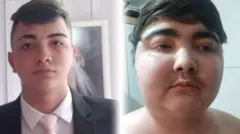 Duas fotos do adolescente Gustavo de Oliveira: a primeira, à esquerda, é de março de 2024; a segunda, à direita, é de dezembro de 2025
