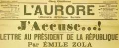 Cabeçalho do artigo de Emile Zola do jornal L'Aurore
