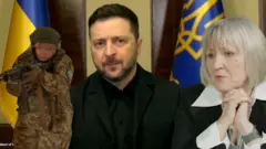 BBC Украин хизматидан Ирeна Таранюк, президент Зеленский ва аёл аскар.