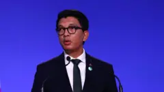 Madagascar President Andry Rajoelina make national statement during day three of di COP26 at SECC in 2021 for Glasgow, United Kingdom. 