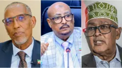 Pirezidant Musee Bihii Abdii (bitaa), bakka bu’aa paartii 'Justice & Dev.t' Obbo Fayisal Ali (gidduu) fi dorgomaa paartii Waadaanii Obbo Abdirraahimaan Mohaammad (mirga)