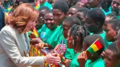 Kamala Harris greeting children in Ghana on 26 March 2023