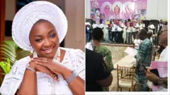 Oloogbe Bunmi Akinnaanu lapa osi, diẹ lara awọn eeyan nibi eto orin onigbagbọ ati abẹla titan to waye niluu Eko, eyi ti ẹbi Oloogbe gbe kale lo wa lapa ọtun .