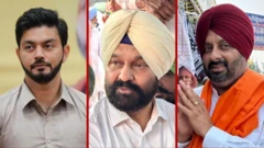 'ਆਪ' ਆਗੂ ਇਸ਼ਾਨ ਚੱਬੇਵਾਲ, 'ਆਪ' ਆਗੂ ਡਿੰਪੀ ਢਿੱਲੋਂ ਅਤੇ ਕਾਂਗਰਸ ਦੇ ਆਗੂ ਕੁਲਦੀਪ ਸਿੰਘ ਕਾਲਾ ਢਿੱਲੋਂ