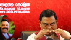 COLOMBO, WESTERN, SRI LANKA - 2022/06/09: Former Sri Lanka's Finance Minister Basil Rajapaksa speaks during a press conference to announce his resignation as member of parliament in Colombo