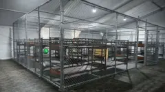 Literas dentro de una suerte de celda amplia en el interior del centro de detención Alligator Alcatraz