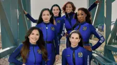 Six women, including Katy Perry and Jeff Bezos's fiancée Lauren Sanchez, launch into space for an 11-minute flight.