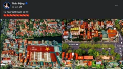 Hoa hậu Đại dương Đặng Thu Thảo chia sẻ loạt ảnh cảnh những mái nhà phủ kín quốc kỳ ở thị trấn Quán Lào, huyện Yên Định, tỉnh Thanh Hóa