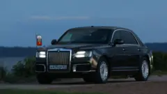 Russian President Vladimir Putin's Aurus car, seen on the island of Kronshtadt, St Petersburg - July 2022