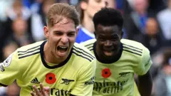 Emile Smith Rowe celebrates after scoring for Arsenal