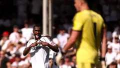 Issa Diop celebrates after scoring for Fulham against Newcastle United at Craven Cottage on 24 May, 2026