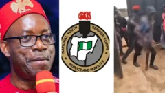 Foto of Anambra state govnor, NYSC logo and screengrab from di viral assault video