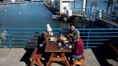 People dine outside