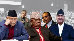 केपी ओली, माधव नेपाल, शेरबहादुर देउवा, बावुराम भट्टराई र झलनाथ खनालको कोलाज तस्बिर