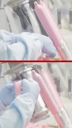 රෝස පාට කොන්ඩම් තුනක් නිෂ්පාදනය කරන ආකාරය පෙනේ.