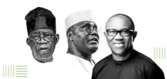 Bola Tinubu (L), Atiku Abubakar (C) and Peter Obi (R)