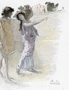 Um desenho mostra uma mulher apontando direção a um homem