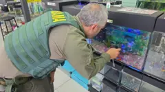 Imagem de fiscal com lanterna na mão e um aquário ao fundo