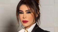 صورة للمذيعة يمنى شري وهي ترتدي بذلة سوداء وقميصاً أبيض 