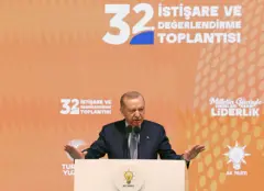 Cumhurbaşkanı Erdoğan Kızılcahamam toplantısının kapanış konuşmasını yaparken. 