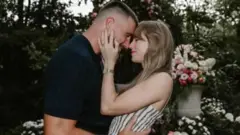 Taylor Swift and Travis Kelce for one floral background