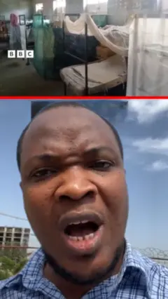 BBC News Reporter wit split screen of Kebbi school