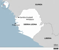 Map of Sierra Leone showing the location of several cities.