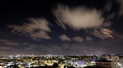 Misire za Iran ziboneka zitegerewe mu kirere n'ubuhinga bwo kwivuna bwa Israel buzwi nka Iron Dome ku wa 1 Gitugutu
