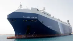 The Galaxy Leader Vessel is seen on the Red Sea coast off Hudaydah, on May 12, 2024. 