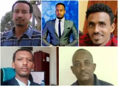 ኣብ ትግራይ ዝተኣሰሩ ጋዜጠኛታት ተሌቬዥን ትግራይ ምስግና ስዩም፣ ሓበን ሓለፎም፣ ዳዊት መኮነንን ተሾመ ጠማለውን (ካብ ፀጋም ንየማን ብቕደም ሰዓብ)