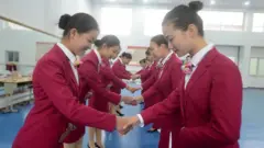 air hostess shaking hands