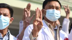 Doctors in Myanmar showing their discontent with the coup, 3 February 2021