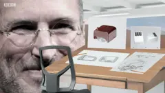 Steve Jobs e imágenes del ratón antiguo y mesa de diseño