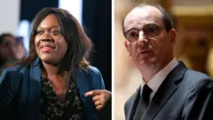 Image composite montrant la politicienne française Laetitia Avia (à gauche) et le Premier ministre Jean Castex