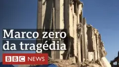 Destroços de prédio no porto de Beirute